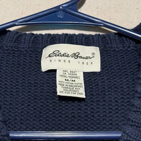 VTG Eddie Bauer Knit Sweater Vest Men's Size M Navy Blue 100% Cotton Sleeveless - Picture 4 of 8